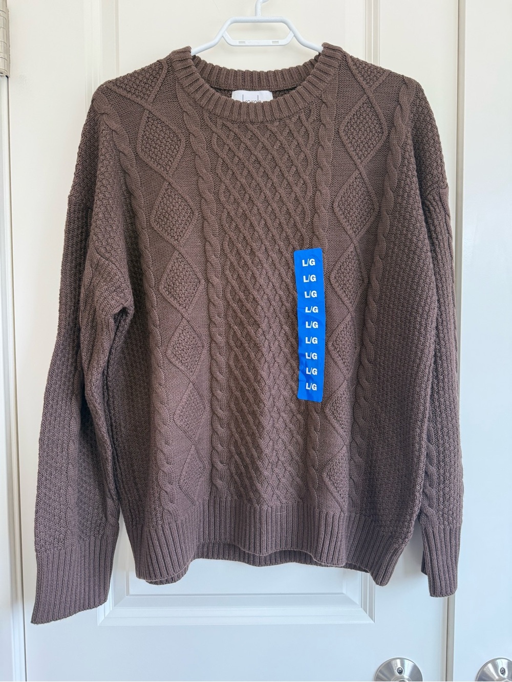 Kersh Brown Cable Knit Crewneck Sweater